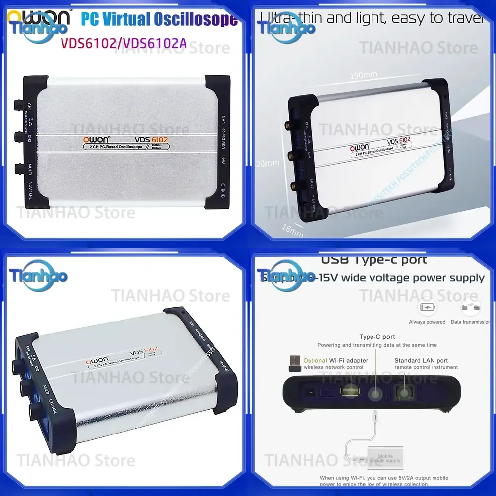 OWON VDS6102 and VDS6102A 14-bit PC Virtual Oscilloscope for 2CH Scope + 1CH Function Generator 8-bit 100MHz 1GSa/s 5MHz