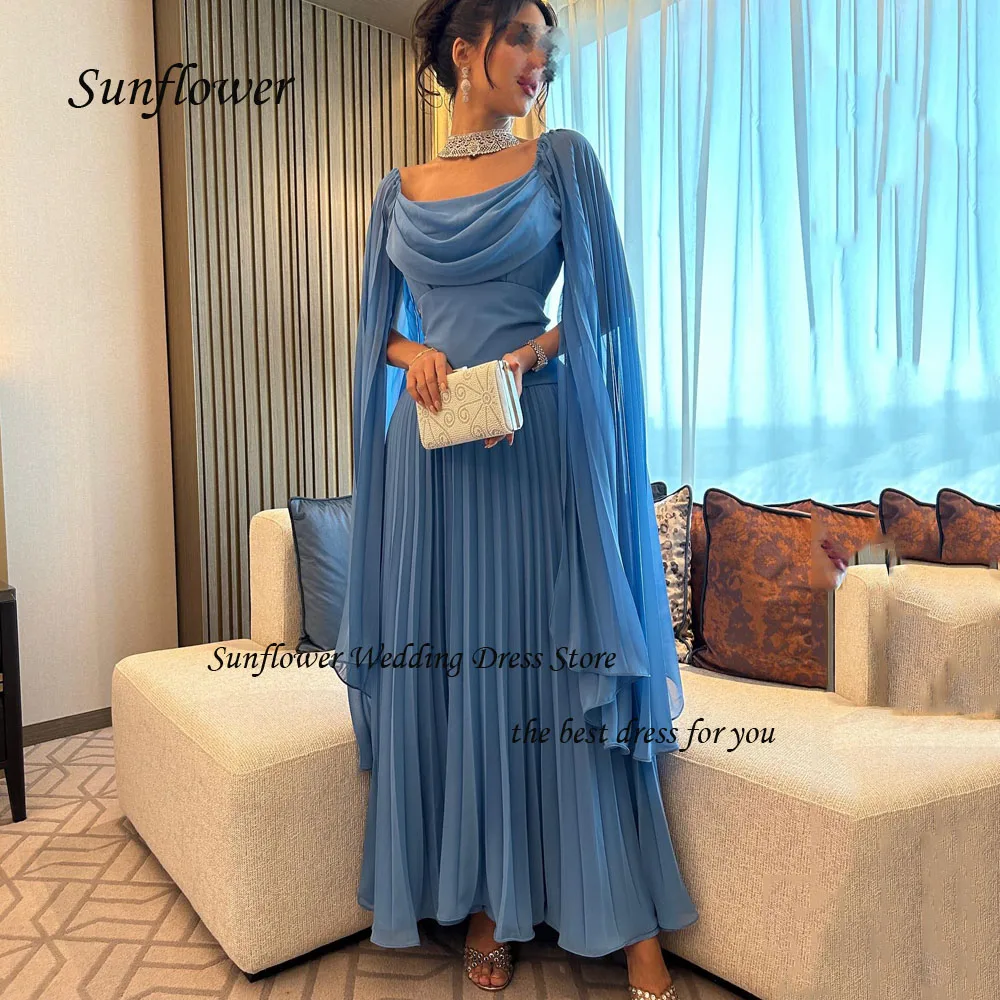 Sunflower Square Collar Evening Dress 2023 Slim Backless Pleat Chiffon Prom dress Sleeveless A-LINE Ankle-Length Pary Dress