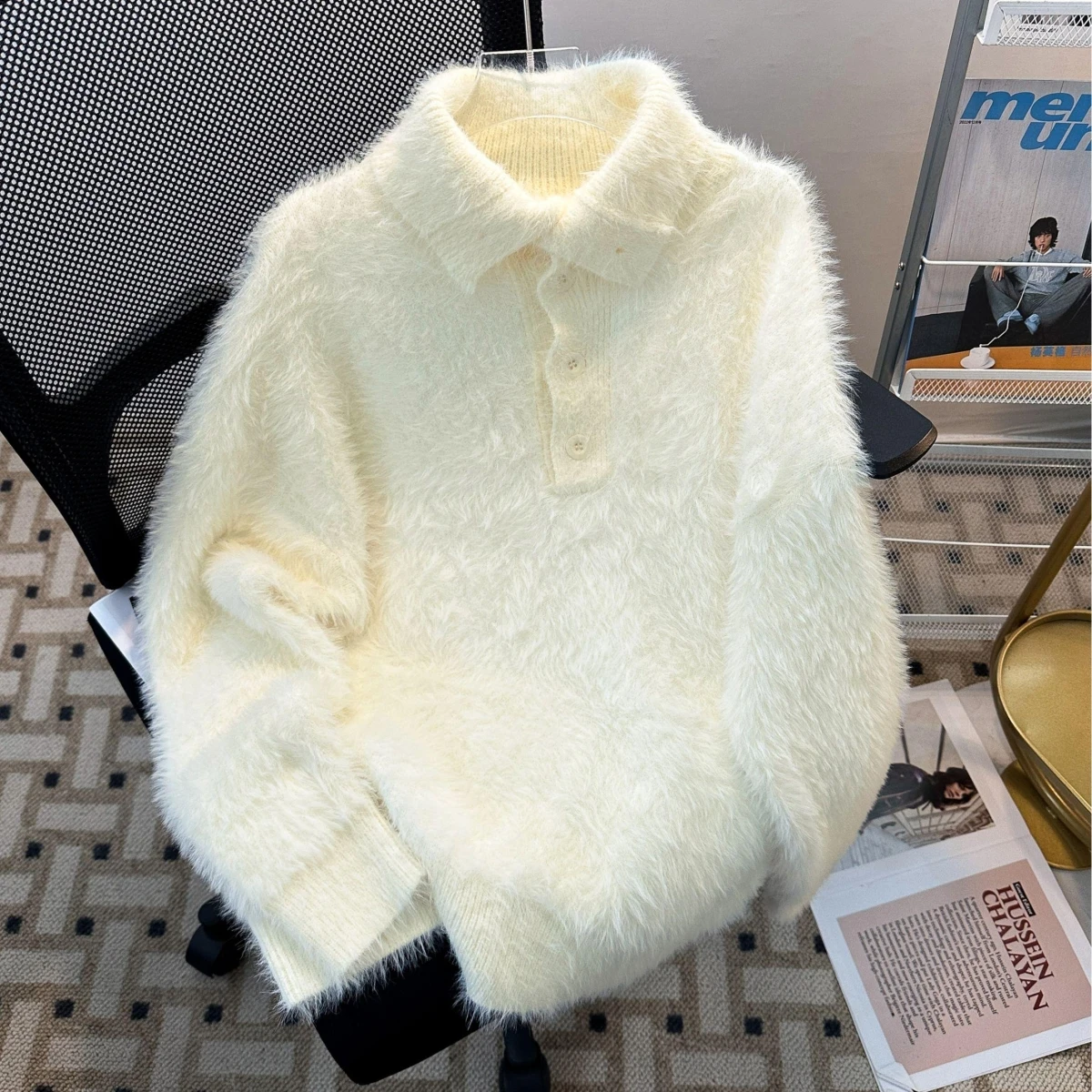 

Свободный мужской вязаный свитер с отложным воротником Lazy Sle Casual Faion Зимний сезон Полиэфирное волокно Long Sve American Lei...