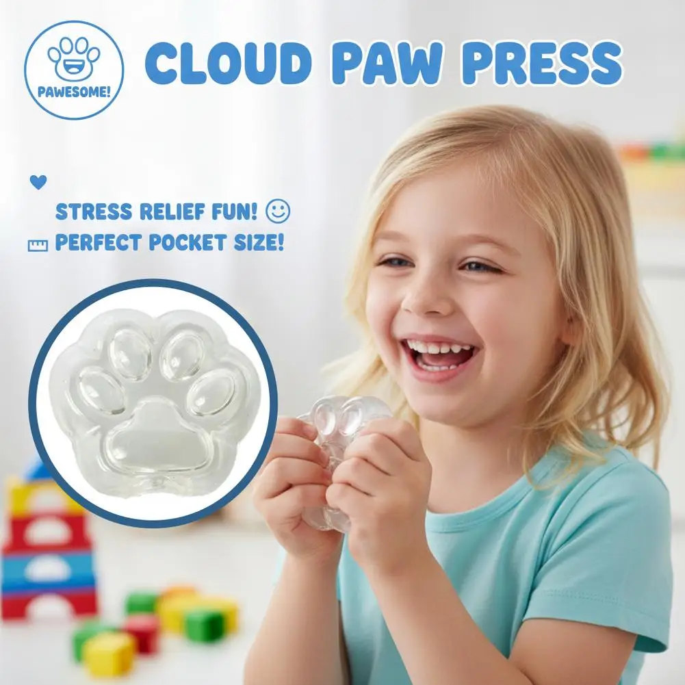 Cute Transparent Cat Paw Empty Ball Shell DIY Squeeze Stress Relief Toy Hollow Plastic Paw Shape Fidget Sensory Toy Container