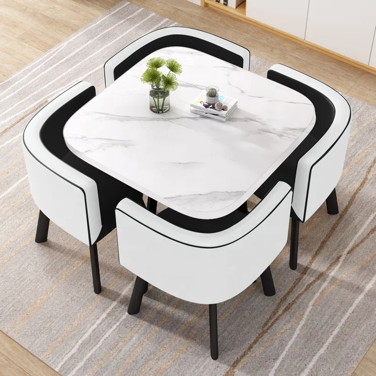 Modern Space Saving Dining Table and Chair Set for Living Room and Restaurant Coffee Table Furniture