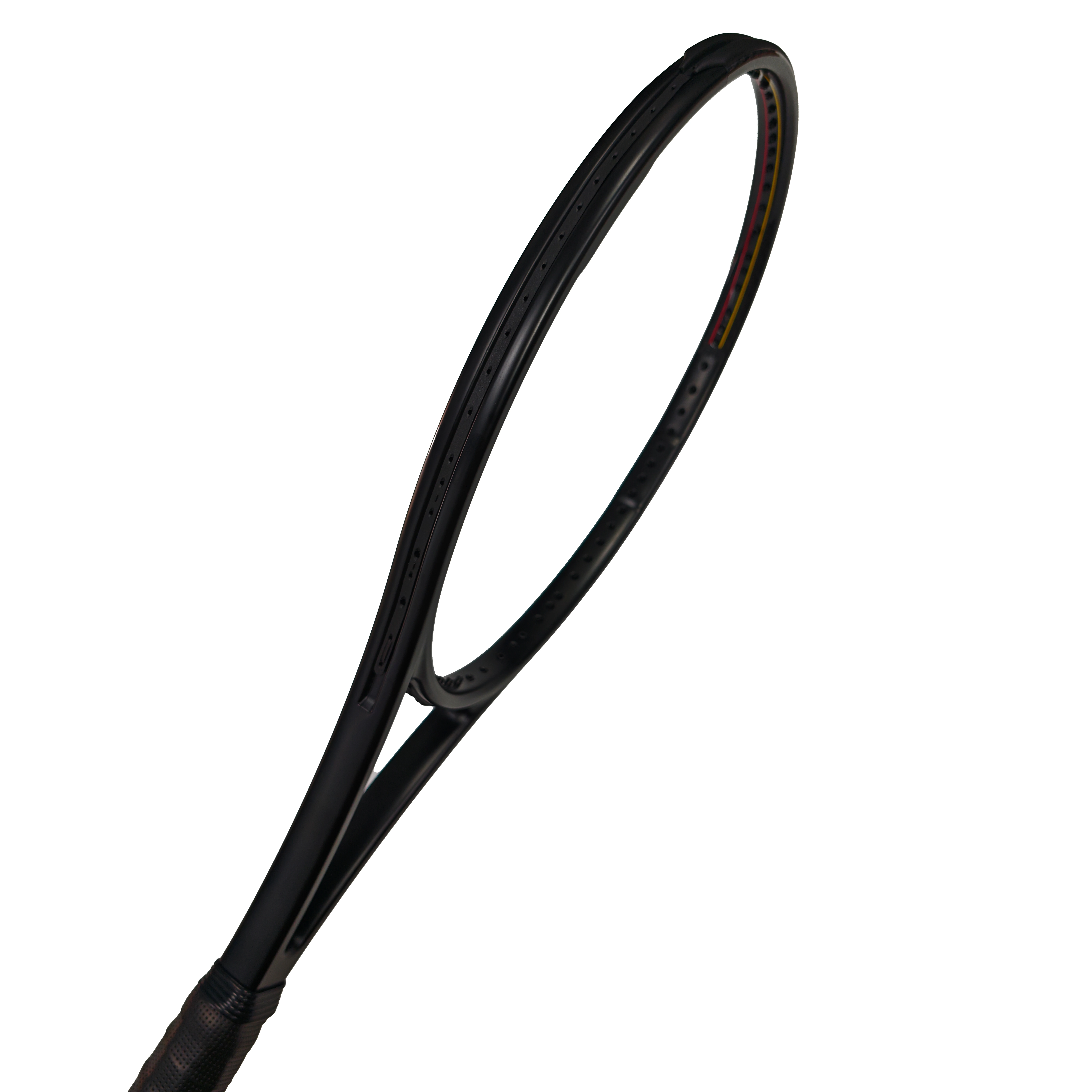 Professional carbon fiber tennis racket with a 3K high-performance racket exposed at the top of the frame shows its excellent