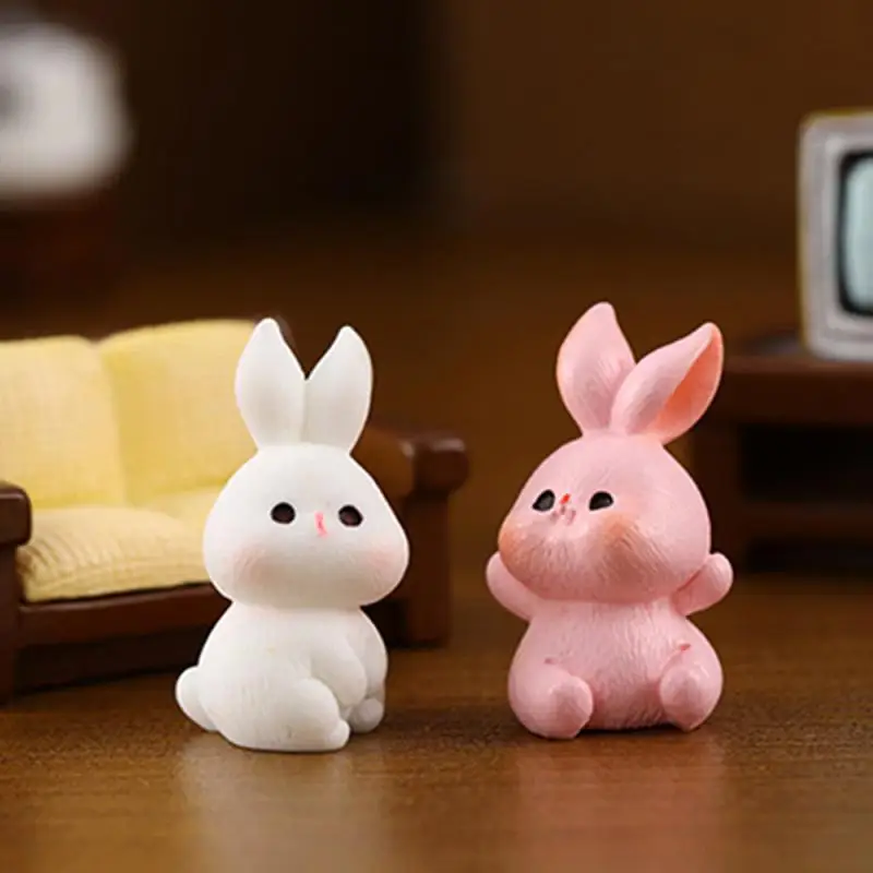 Miniature Rabbit Figurine Landscape Resin Ornaments Cute Cartoon Animal Bunny Craft Ornament Home Desk Decor Statue Easter Decor