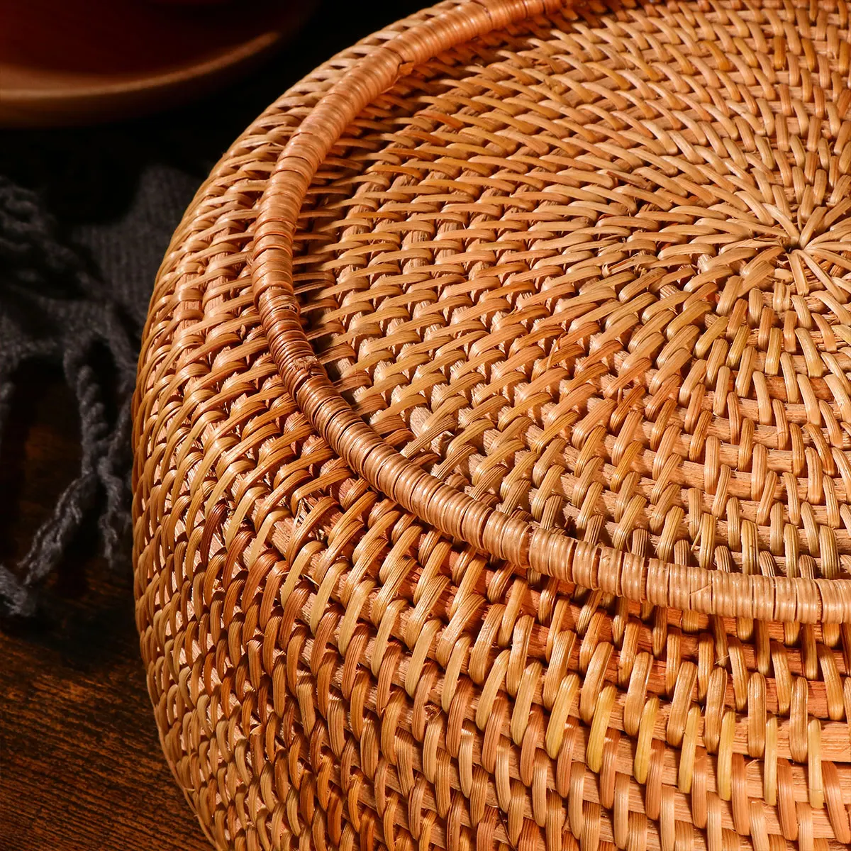 

1pc Rattan Woven Storage Basket Organizer For Fruits Snacks Home Dorm Easy Storage Natural Fruit Holder Premium Material