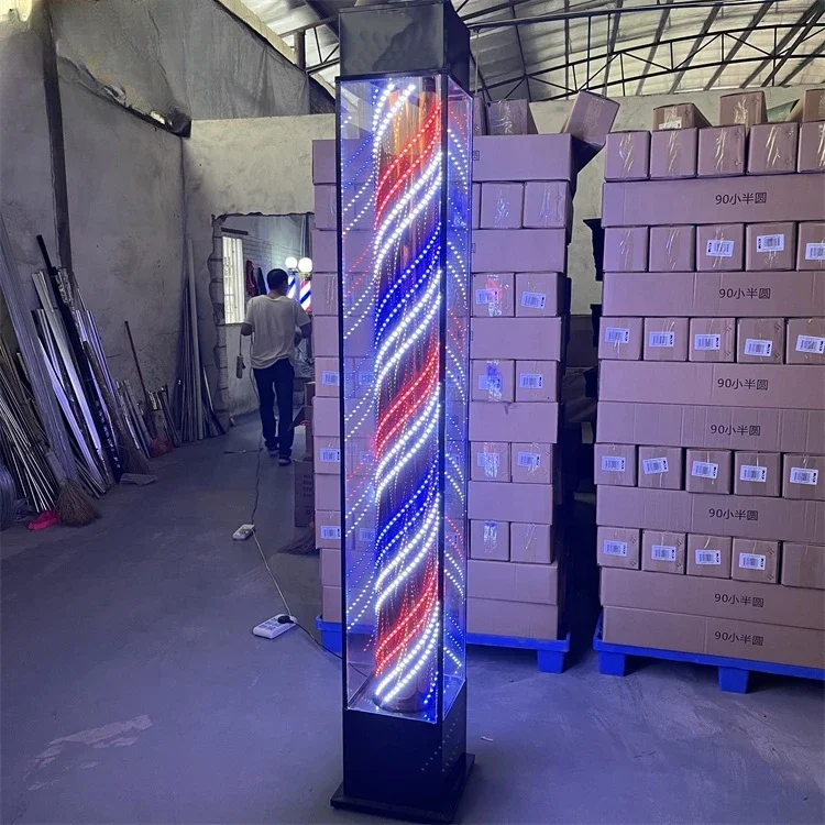 chrome plated water proof rotating LED light large 210cm white blue red barber shop pole for sale