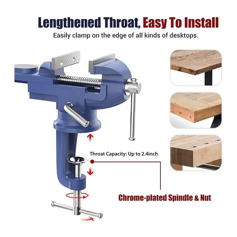 KYCOR-Bench Clamps Fixed Tool Clamp-On Vise 3 Inch Table Vise 360° Swivel Base Universal Home Vise Portable Bench Clamp