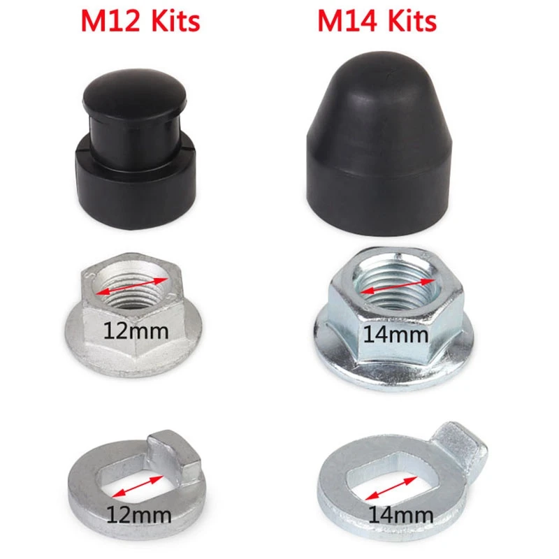 전기 자전거 허브 모터 액슬 M12 전면 잠금 너트, 잠금 와셔, 스페이서, 너트 커버, 12mm 샤프트 포함