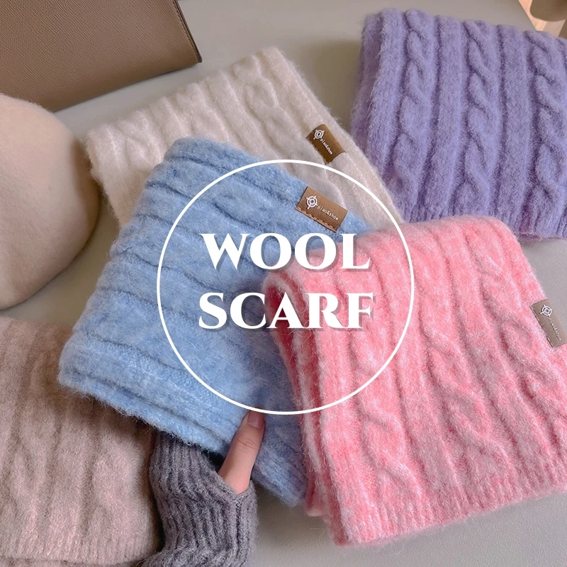 New Korean Style Winter Fashion Solid Color Wool Blended Women's Scarf Warm High Quality Scarf New Year Gift