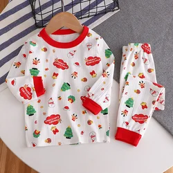 Children Home Clothing Set Christmas Patterned Cotton Pajamas Boys and Girls Long Sleeved Underwear Suit Baby Clothes