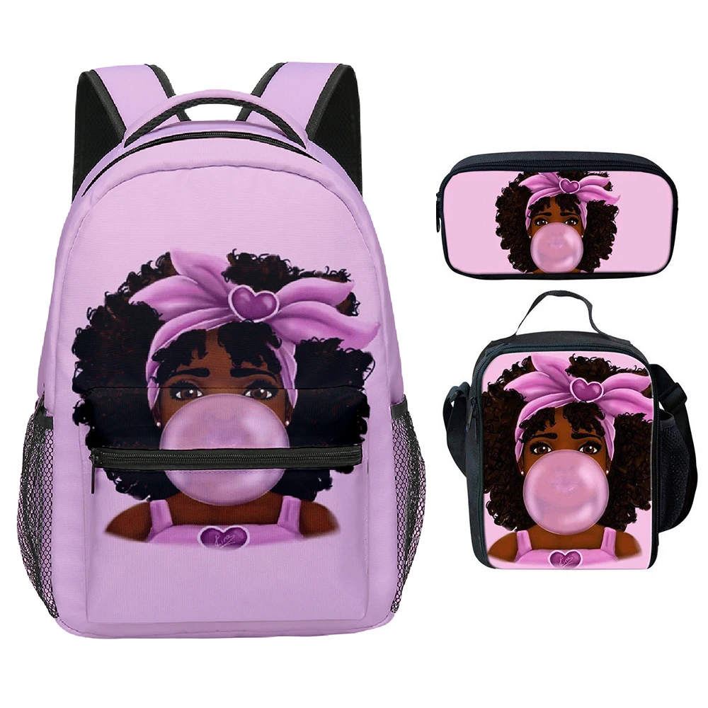 

Popular Novelty Cute Cool African girls 3D Print 3pcs/Set Student School Bags Laptop Backpack Crossbody Lunch bag Pencil Case