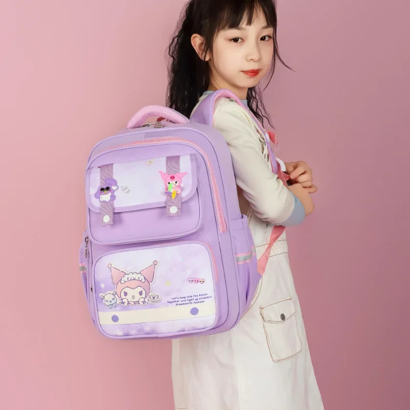 Sanrio Kulomi Cartoon Fashion Cute Student School Bag Girls Large Capacity Ridge Protection Waterproof Children's Backpack