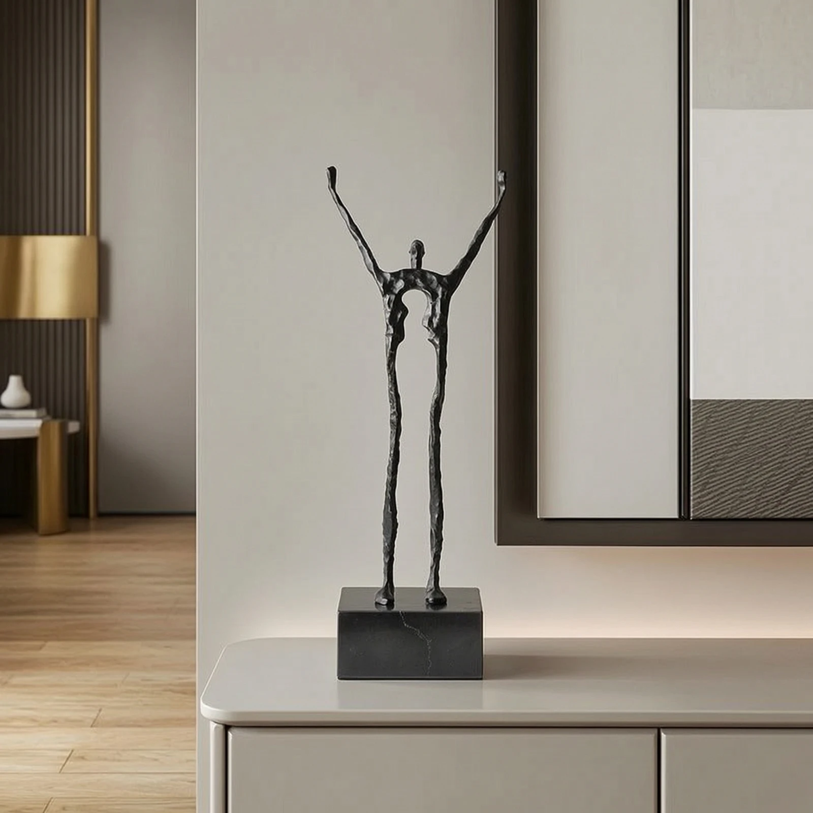 Abstract Human Sculpture with Pedestal Base Modern Abstract Human Figurine Tabletop Figurine Extended Ornament Solid Cast