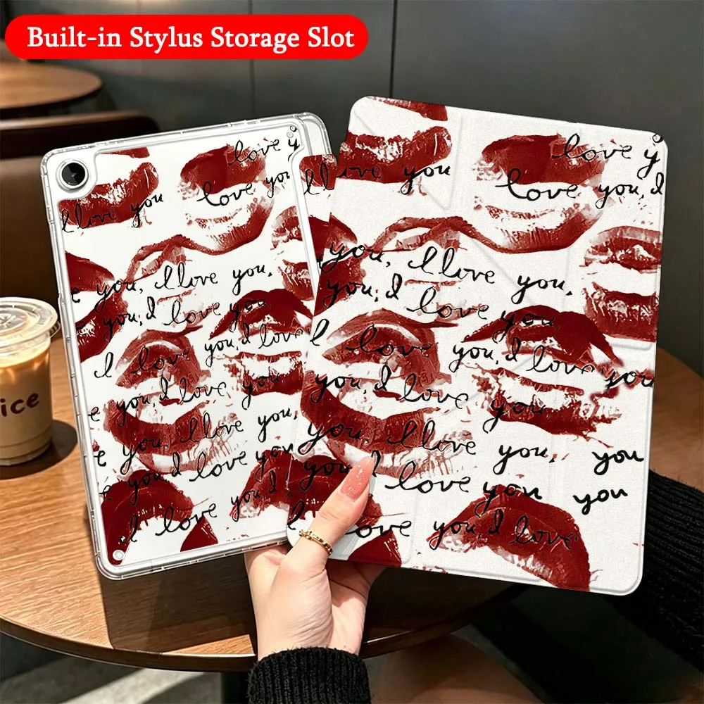 

Kiss Lips Love Words Case For Samsung Galaxy Tab A9 A8 A11 S6 S7 S8 S9 S10 FE Plus Lite Transparent Y-Shaped Folding Tablet