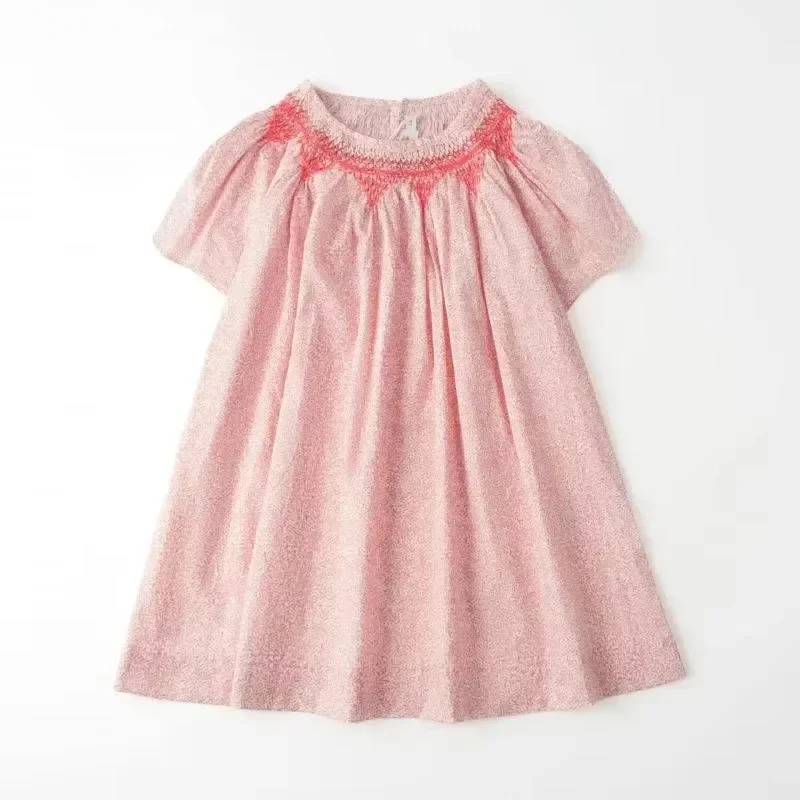 2025 Vintage Summer Dress For Baby Girls Kids Smocked A-Line Casual Loose One-Piece Dresses Embroidery Clothing Children Floral