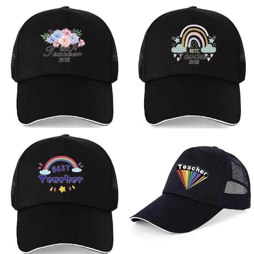 Women Pure Cotton Mesh Caps Outdoor Summer UV-proof Visors Hats Teacher Print Trend Dad Cap Adjustable Back Buckle Baseball Hat