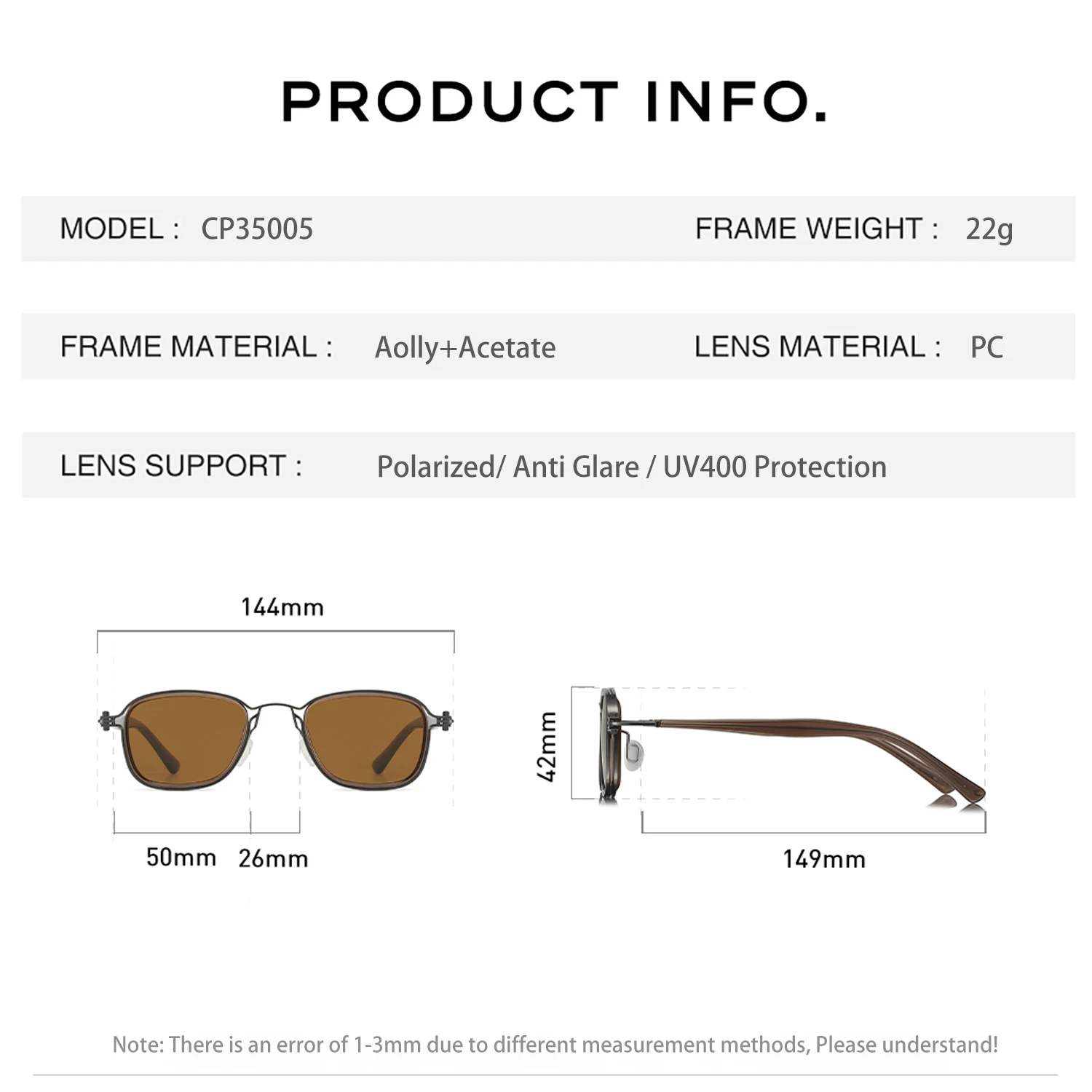 CAPONI Classic Sunglass For Men Vintage Acetate Outdoor Driver Brown Sun Glasses Anti Glare UV400 Protection Eyewear CP35005