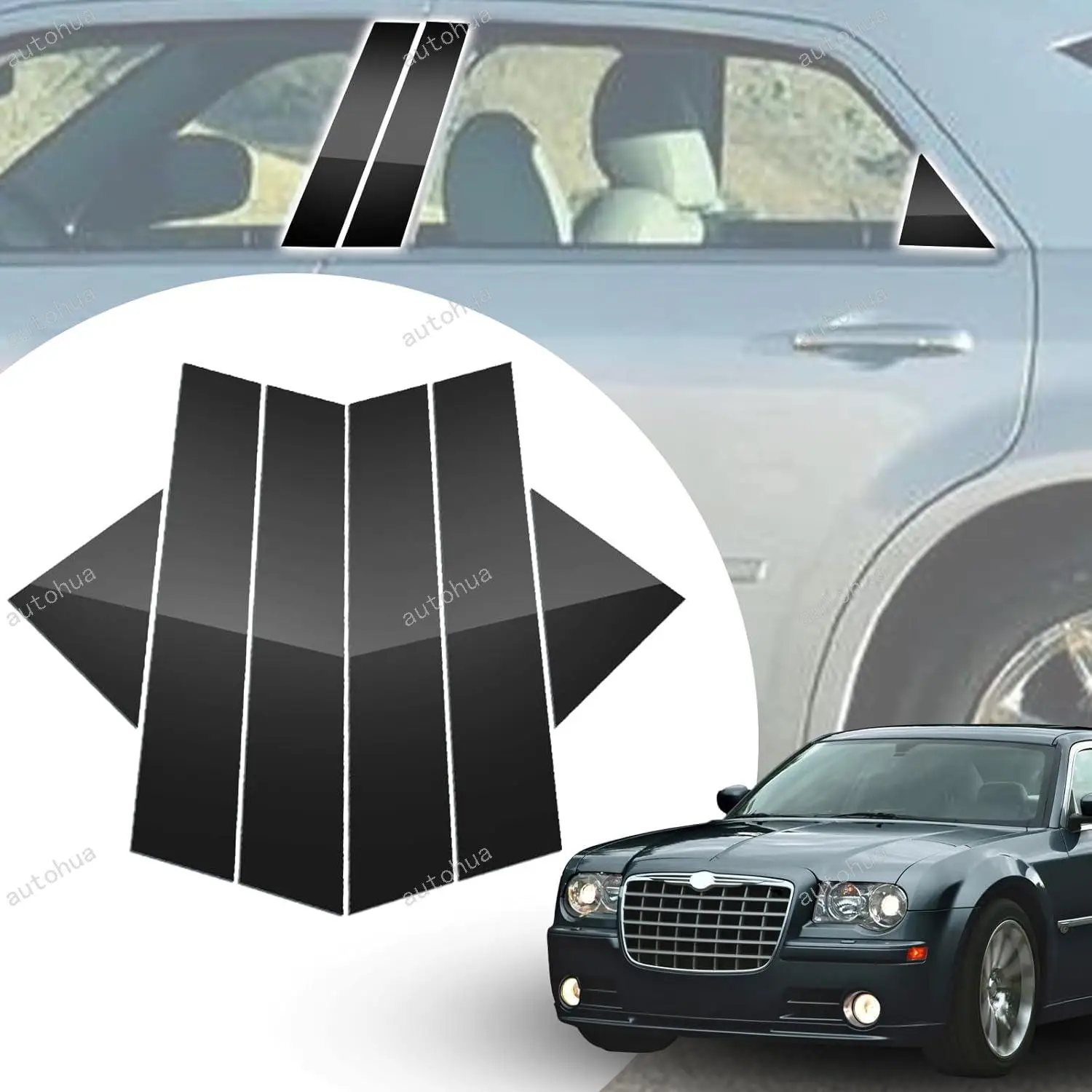 

Door Pillar Post Trim for Chrysler 300C 2005-2010 Side Door Pillar Anti Scratch Glossy PC Stickers Cover Moldings 6-pcs