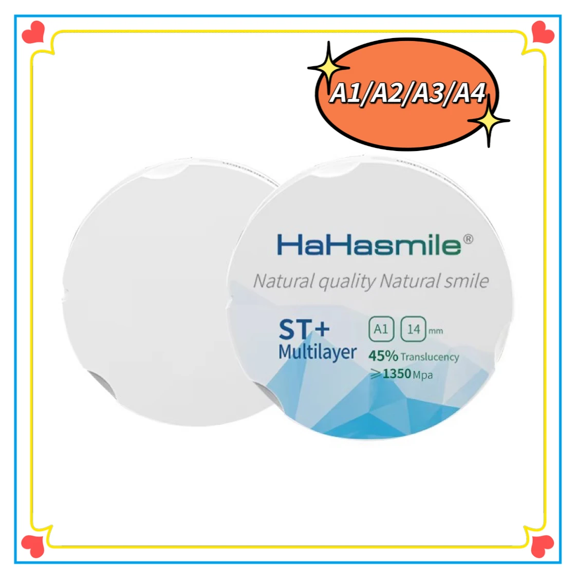 

HaHasmile A1 A2 A3 A3.5 A4 ST + ML 95 мм Высокопрозрачный циркониевый блок Многослойный диск CAD/CAM для стоматологов 12 мм-30 мм