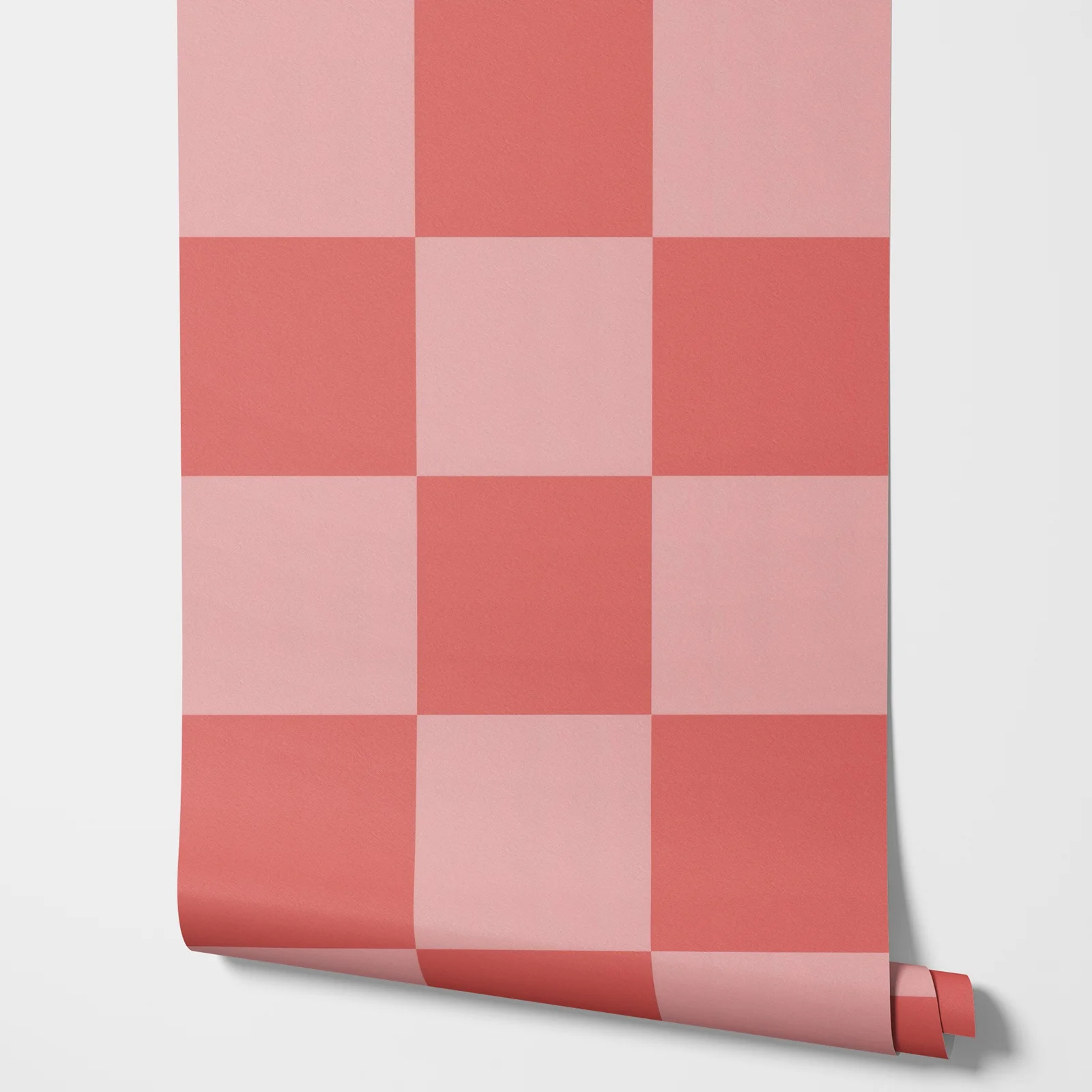 Pink Modern Oversized Checkered Wallpaper, Peel and Stick Wall Mural For Bathroom, Pink and Coral Interior Wall Covering, 50*300