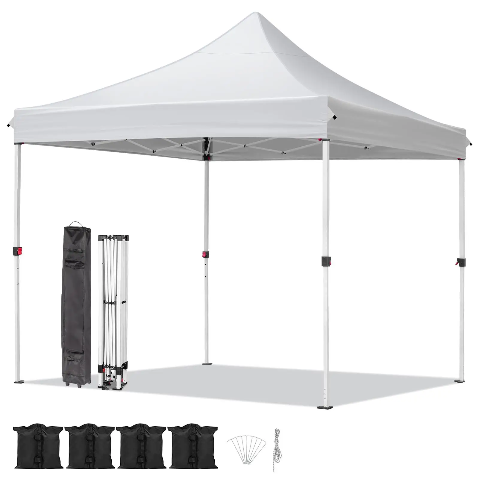 10x10ft White Pop-Up Canopy Tent with 4 Sandbags for Outdoor Events & Parties