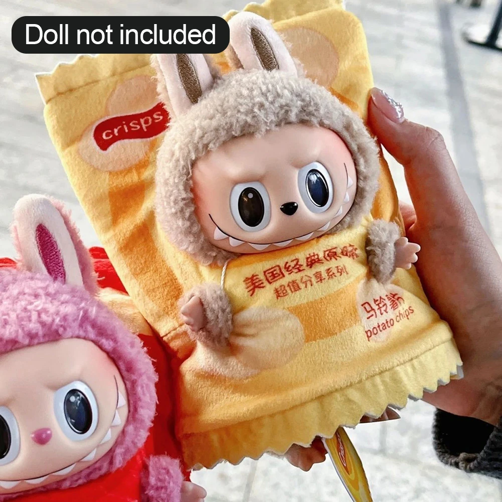 Labubu The Monsters Figure Doll Potato Chip Packaging Clothes Cartoon Heartbeat Macaron Clothes