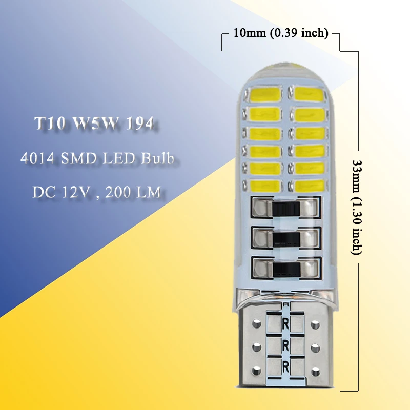 2 PCS T10 W5W LED Strobe Signal Lights 12V 4014 24-SMD 7500K White Waterproof Car License Plate Trunk Wedge SIde Flash Lamps