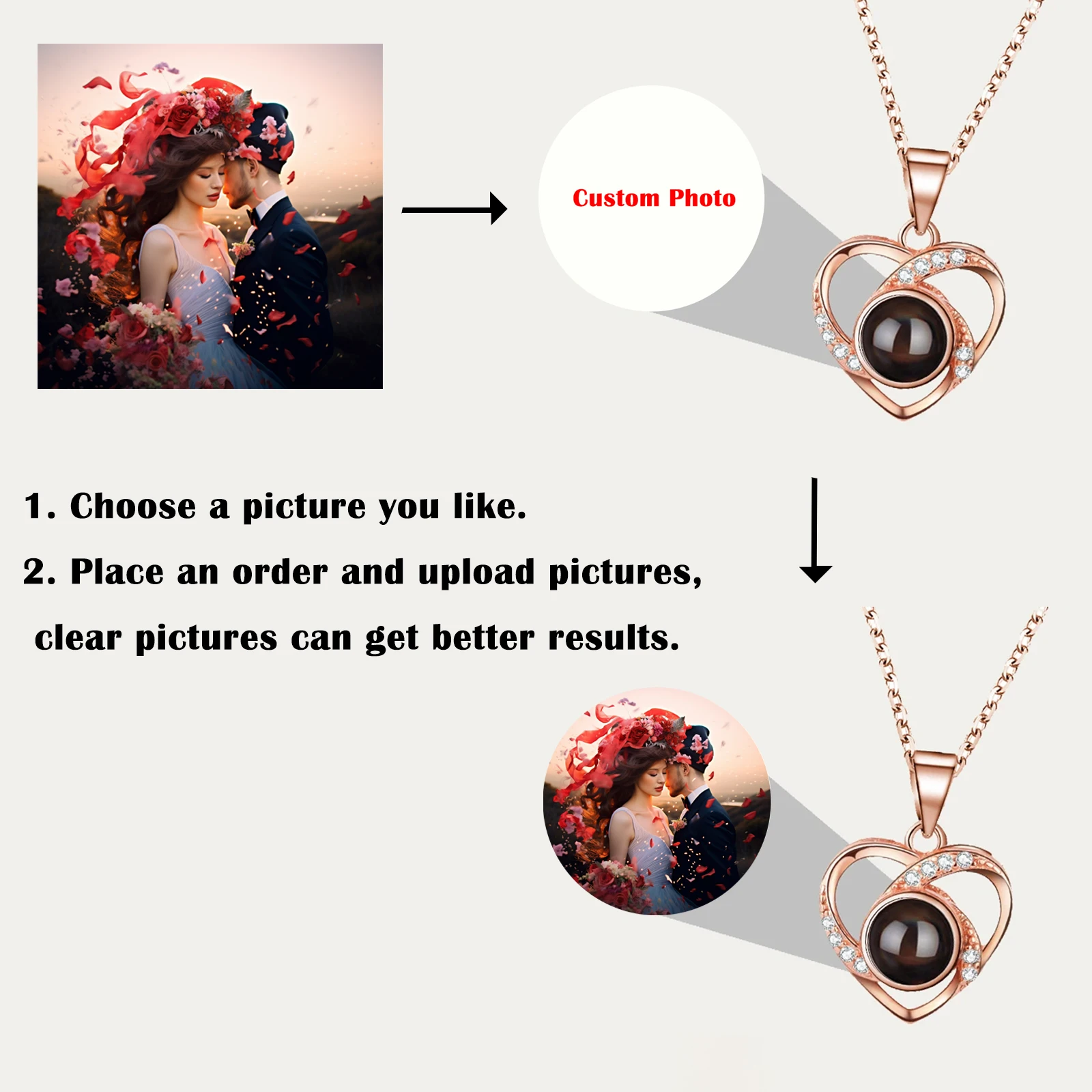 S925 Silvery Custom Color Picture Projection Zircon Necklace For Mom Girlfriend 2025 Valentine Mother Day Birthday Romantic Gift