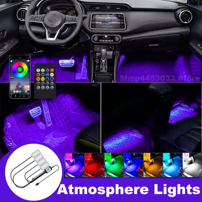 Car Music Ambient Light RGB 4 in 1 LED For Nissan kicks tiida qashqai j11 Aztek Titan Wireless Remote APP USB Accessories