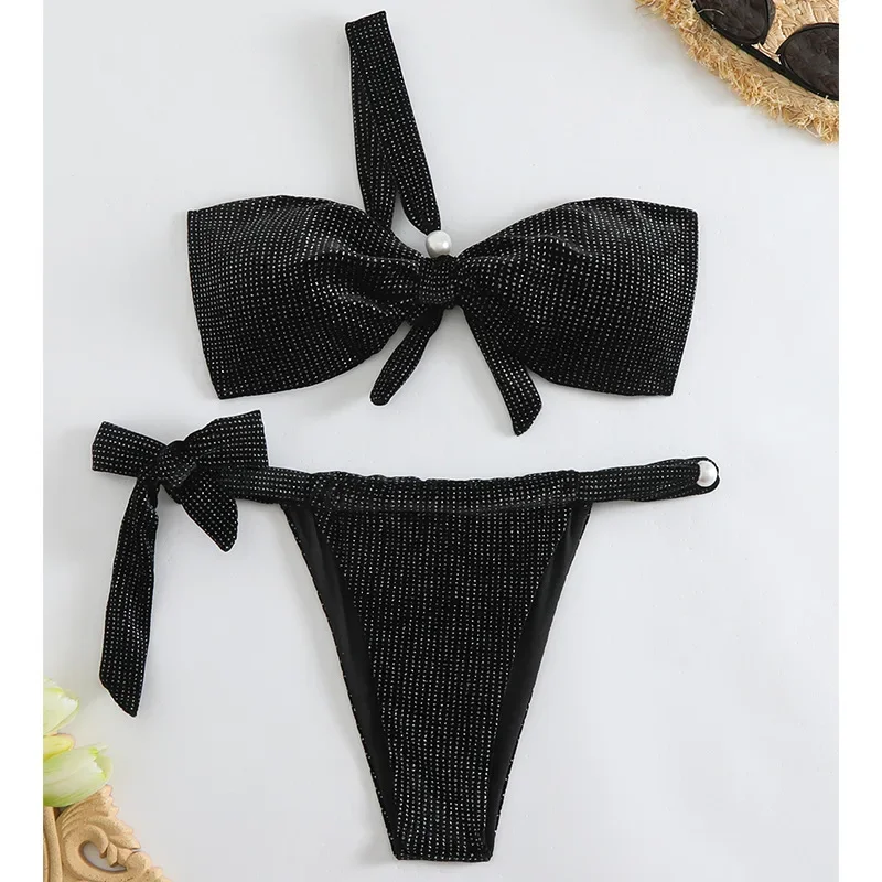 Sexy Zwarte Micro Bikini 2025 Vrouwen Badpak Tie Side Badmode String Bikini Set Braziliaanse Beachwear Badpak Bandeau Biquini