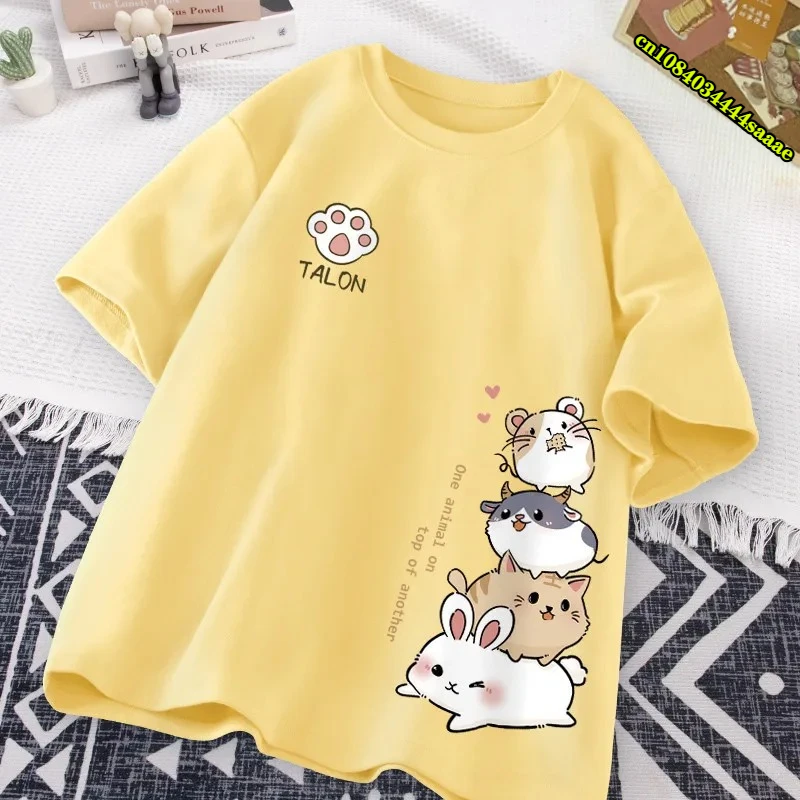 Japanese Cute Hamster Style Sweet Print Daily Wear Short Sleeve T-shirt Women's Loose Casual Teenage Student Half Sleeve Top view 2