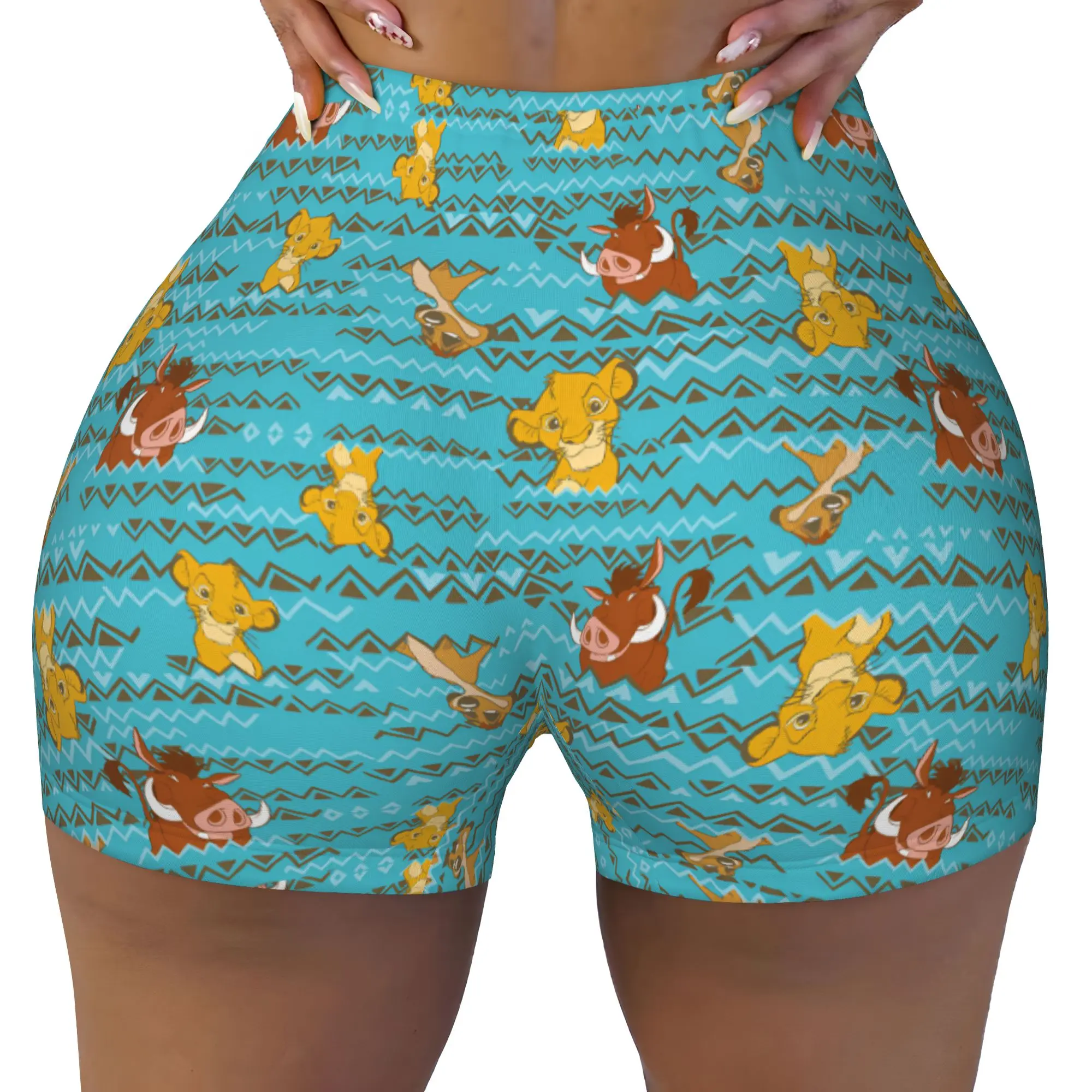 Custom Women Liones Anime Kinges Workout Yoga Shorts Hakuna Matata Simba Athletic Gym Biker Running Shorts
