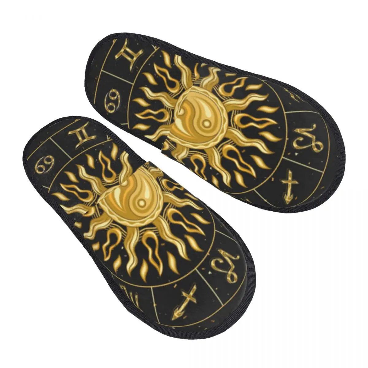 Winter Warm Women Men Plush Flat Indoor Slippers Horoscope Wheel Furry Home Non-slip Shoes