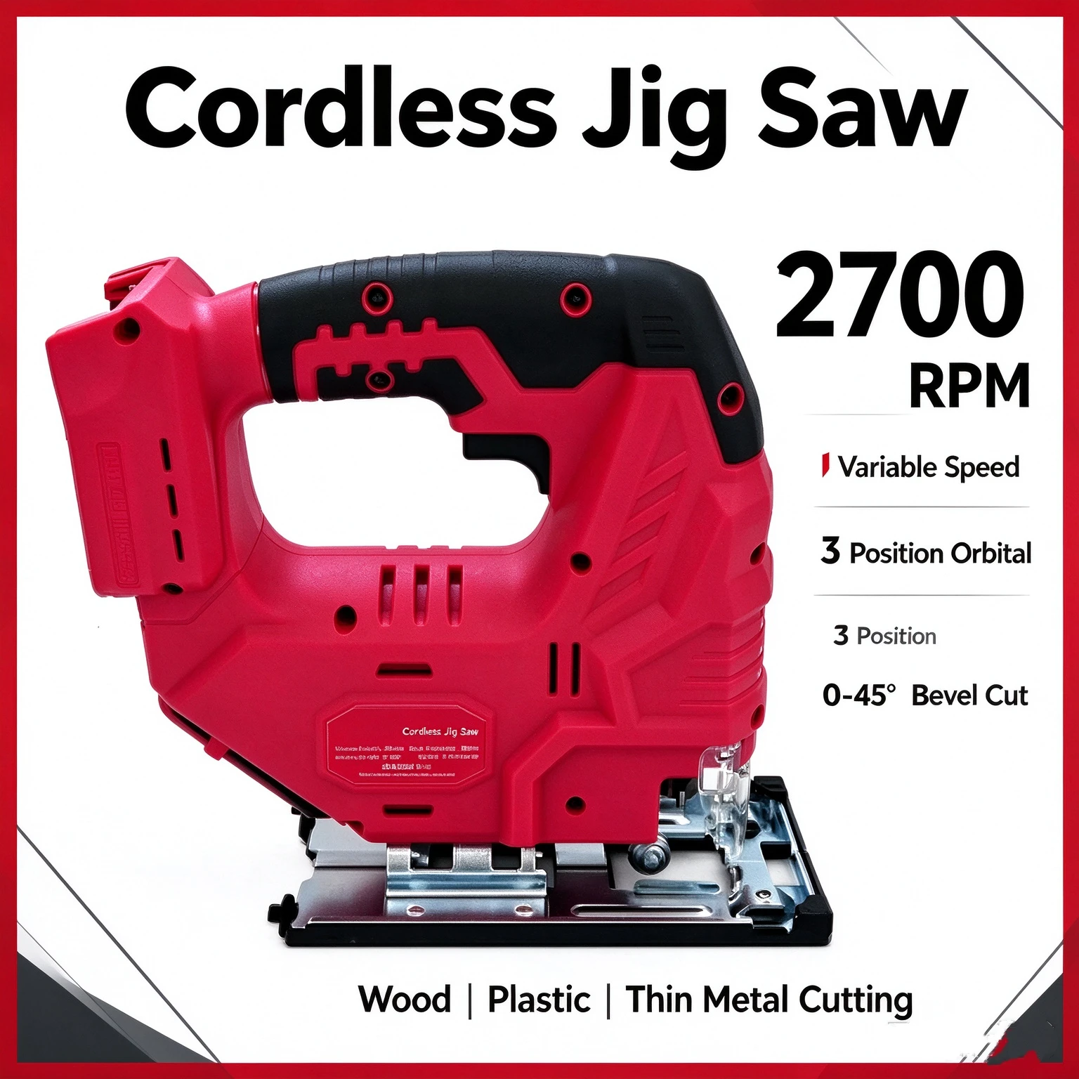 Electric Cordless Jig Saw 2700RPM 3 Position Orbital Variable Speed Jigsaw Portable Woodworking Cutting Tool