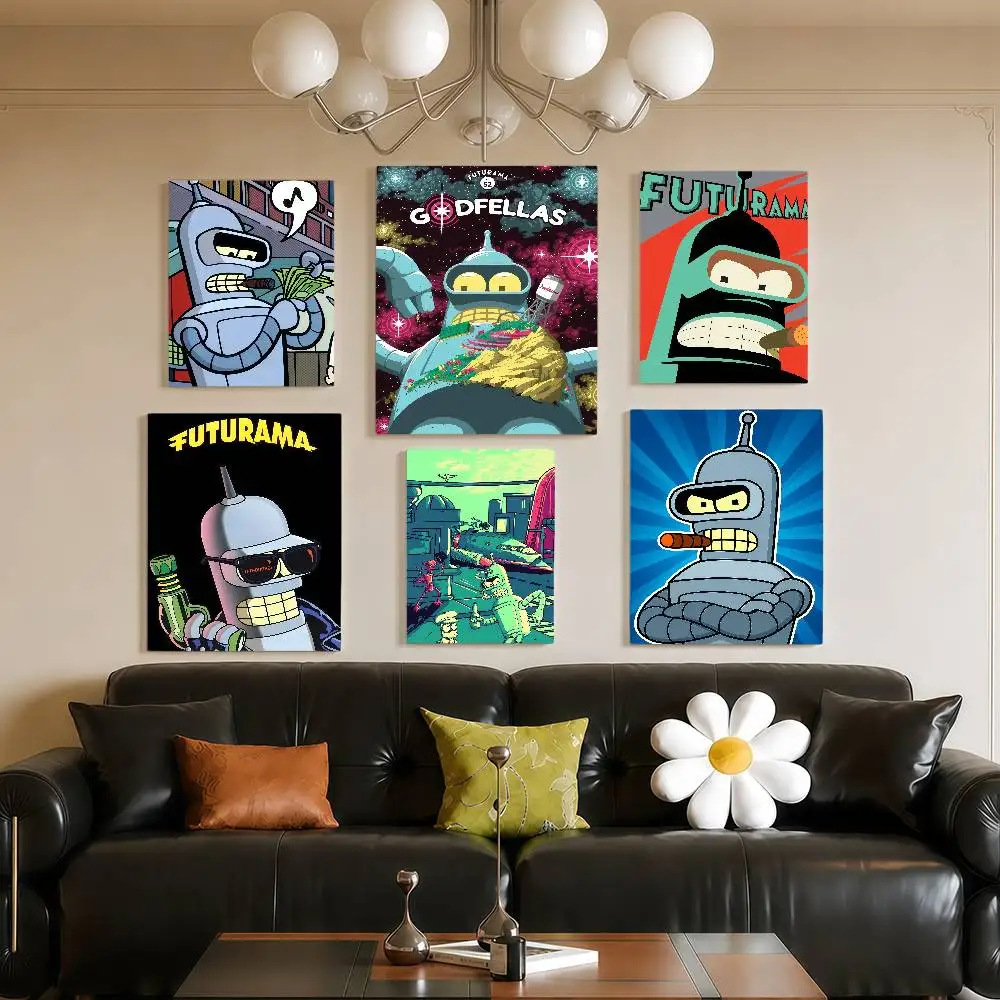 Cartoon F-Futurama B-Bender Anime Posters Wall Art Retro Painting Home Room Cafe Club Dorm Wall Decor