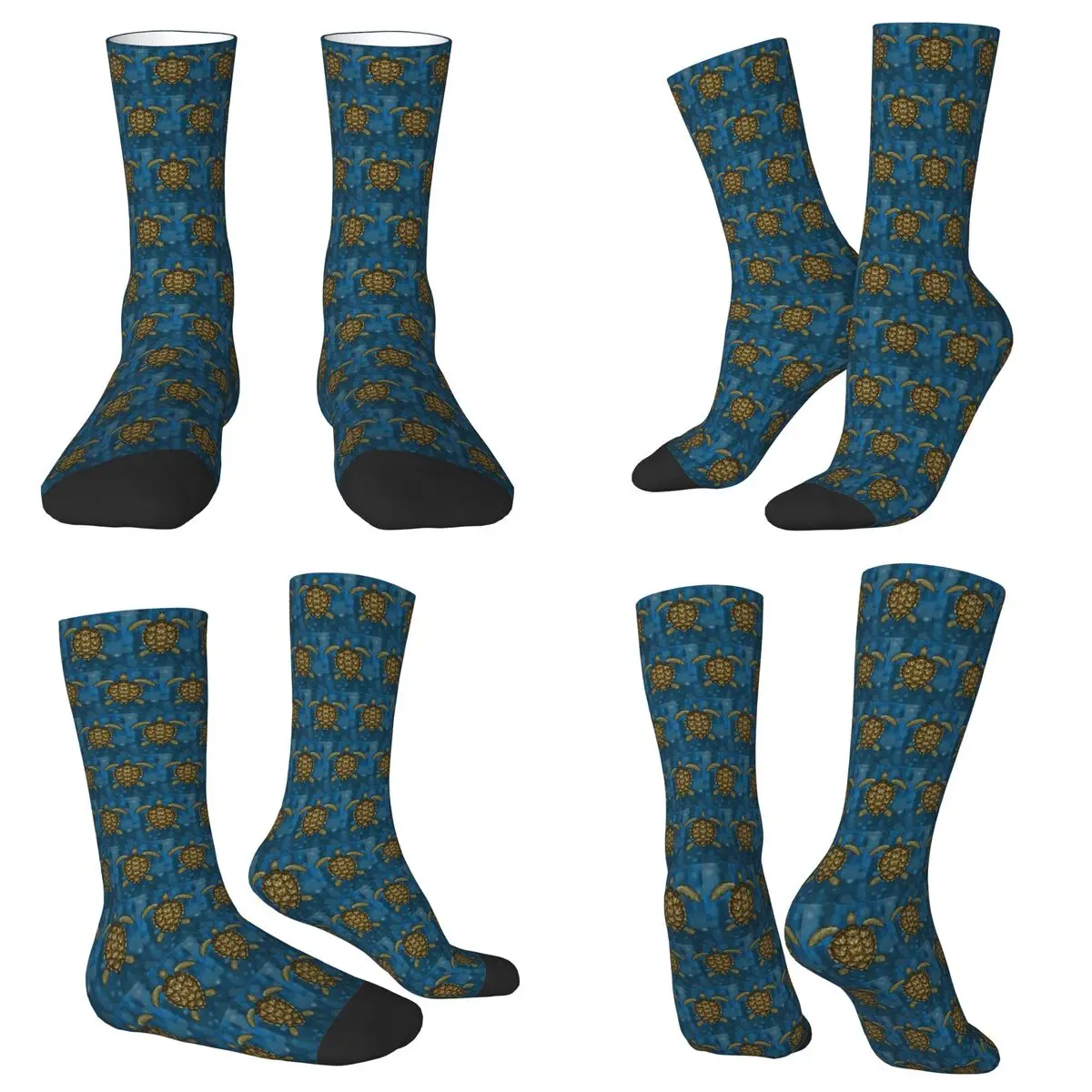All Seasons Crew Stockings Cartoon Green Sea Turtle Socks Fashion Long Socks for Men Women Valentine's Day Gifts