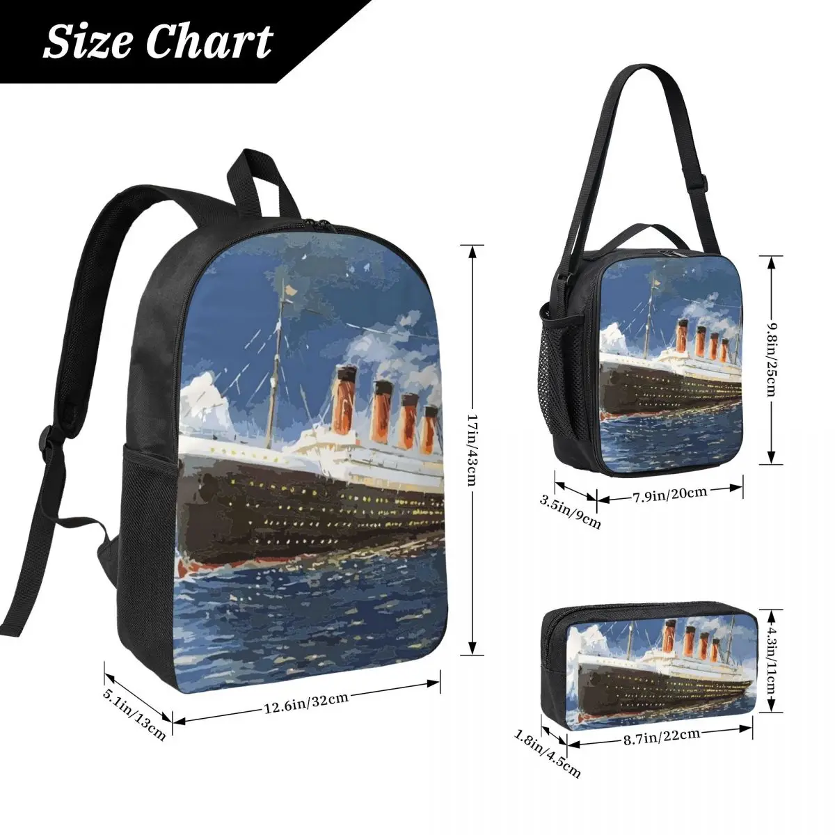 The Most Popular Ship of All Times Titanic Backpack Student Boys Girls BookBag School Bag 3ps Insulated Lunch Bag Pencil Case