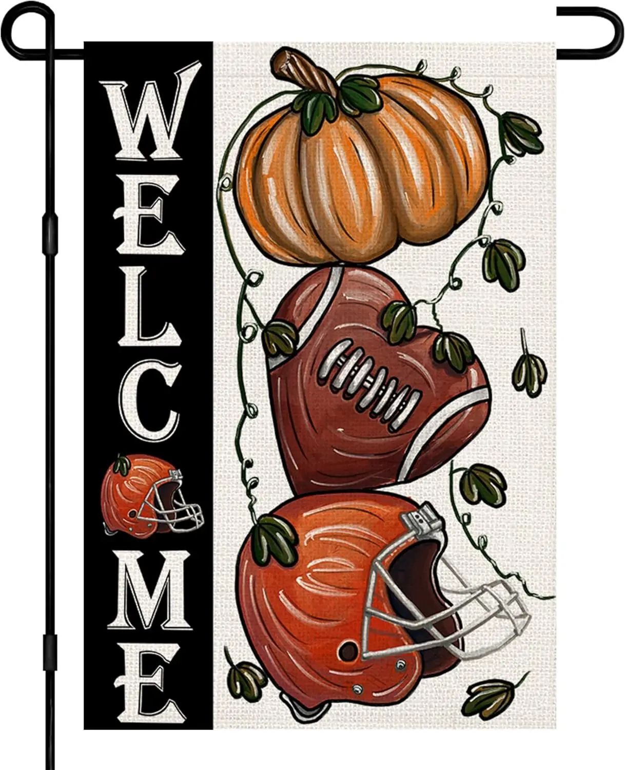 Fall Football Welcome Garden Flags 12x18 Inch Vertical Double Sided, Pumpkin Autumn Sports Game Day Sign Thanksgiving Season PPZ