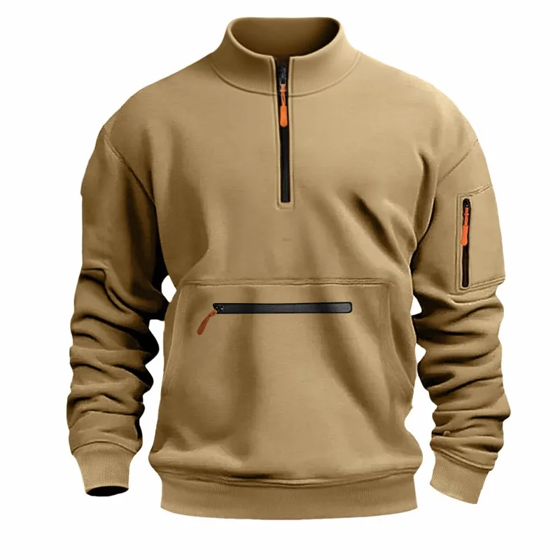 Men's New Style Stand Collar Zipper Sweater, European and American Trendy Casual Style, Fashionable and Versatile Pullover Shirt