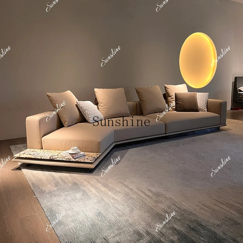 New living room curved diagonal sofa Italian modern simple leather sofa  FT