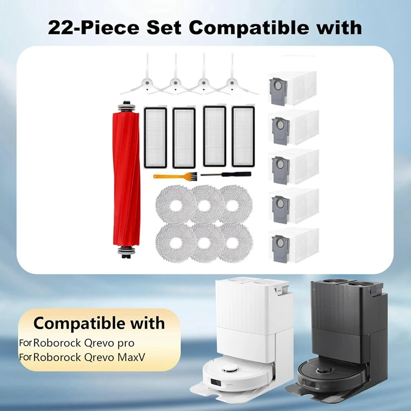 22PCS for Qrevo S/ Qrevo Pro/ Qrevo MaxV Robot Vacuum Cleaner Parts Main Brush Side Brush Hepa Filter Dust Bag-A009 view 3