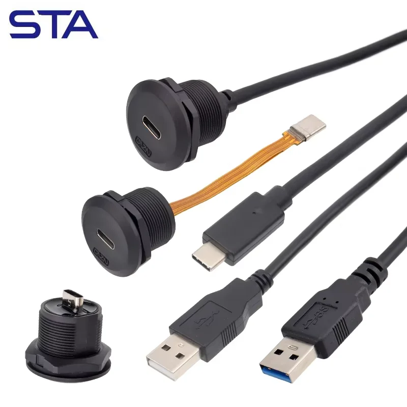 IP68 Waterproof USB TYPE C 3.0/3.1 Female Male Back Mount Threaded Plastic Socket Industrial Aviation Circular Connector