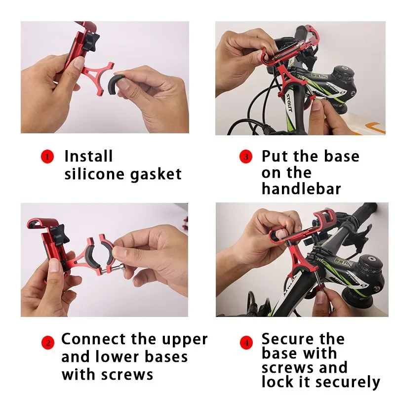 سبائك ألومنيوم مقاومة للصدمات 360 درجة ° حامل هاتف قابل للدوران للدراجات الجبلية والدراجات النارية الإلكترونية - ملحق متين لركوب الدراجات #6