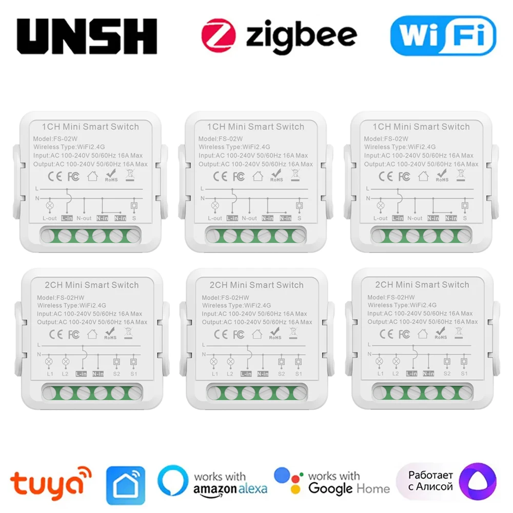 2 Gang Tuya Smart WiFi/ZigBee Light Switch 16A 2-way Control Mini Smart Breaker Smart Life Control Via Alexa Google Home Yandex