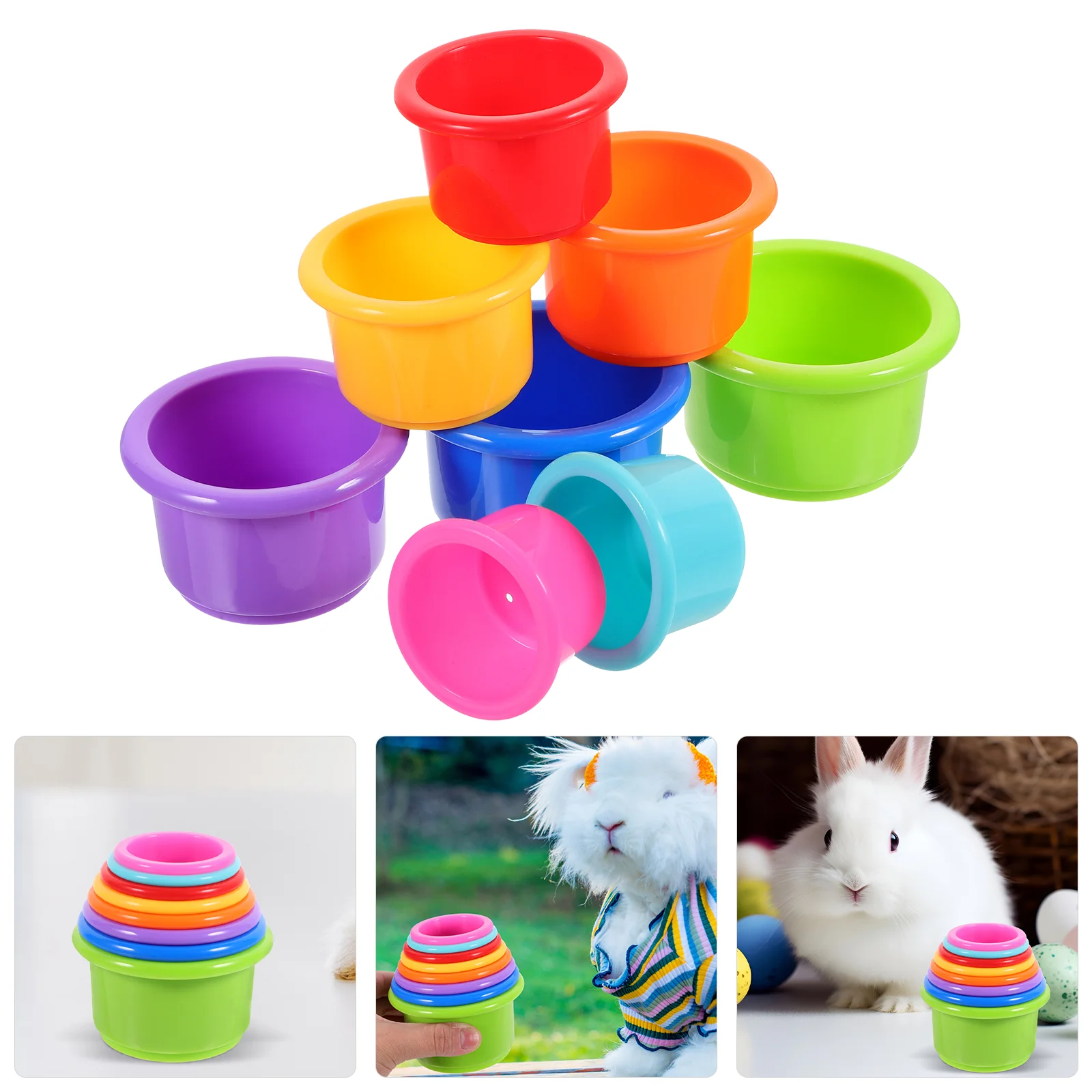 

8 Pcs Stacking Cups Baby Toy Rabbit Mugs Concentrate Food Hiding Enrichment Toys