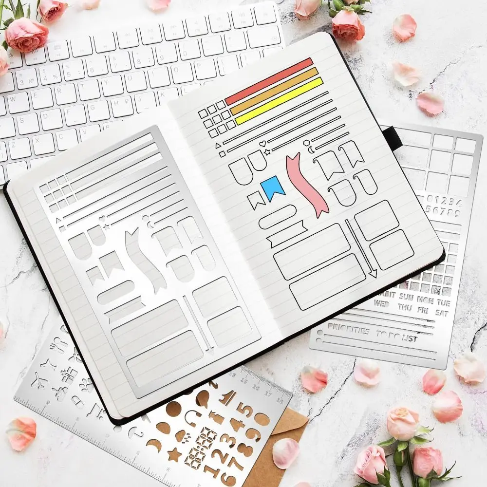 

New Stainless Steel Template Ruler Hollow Double-Sided Bookmark Ruler Portable DIY Template Planner Stencil for Scrapbooking