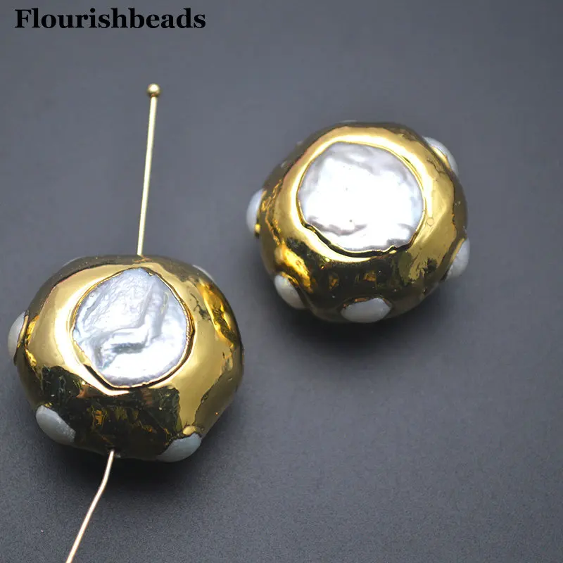 10pc Gold Plating Natural White Heart Shell Pelar Cubic Heart Round Shape Beads For Necklace Bracelet Jewelry Making