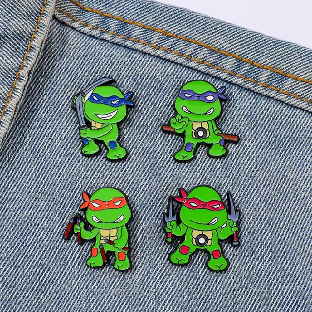 4Pcs/set Anime Turtle Figure Ninja Enamel Brooch Metal Badge Backpack Clothing Lapel Pins Cosplay Prop Jewelry Christmas Gift