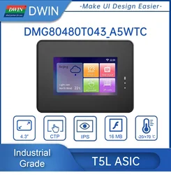 DWIN Industrial 4.3 Inch RS485 Interface IP65 LCD Display HMI Capacitive Touch Screen Modules for Arduino DMG80480T043-A5W
