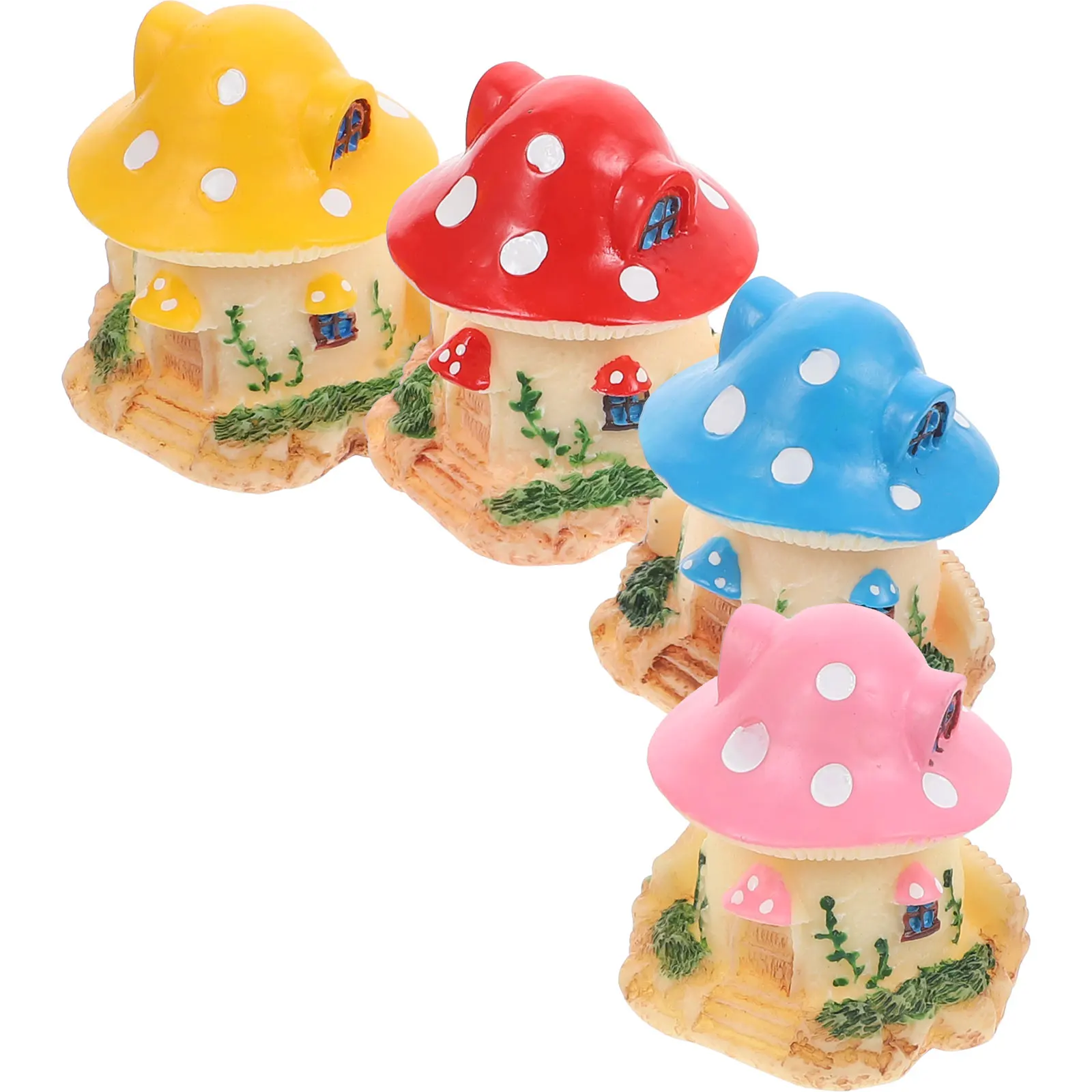 

4pcs Mini House Resin Cute Cartoon Decor Desktop Garden Ornament For Diy Garden Ornament Micro Landscape Scene