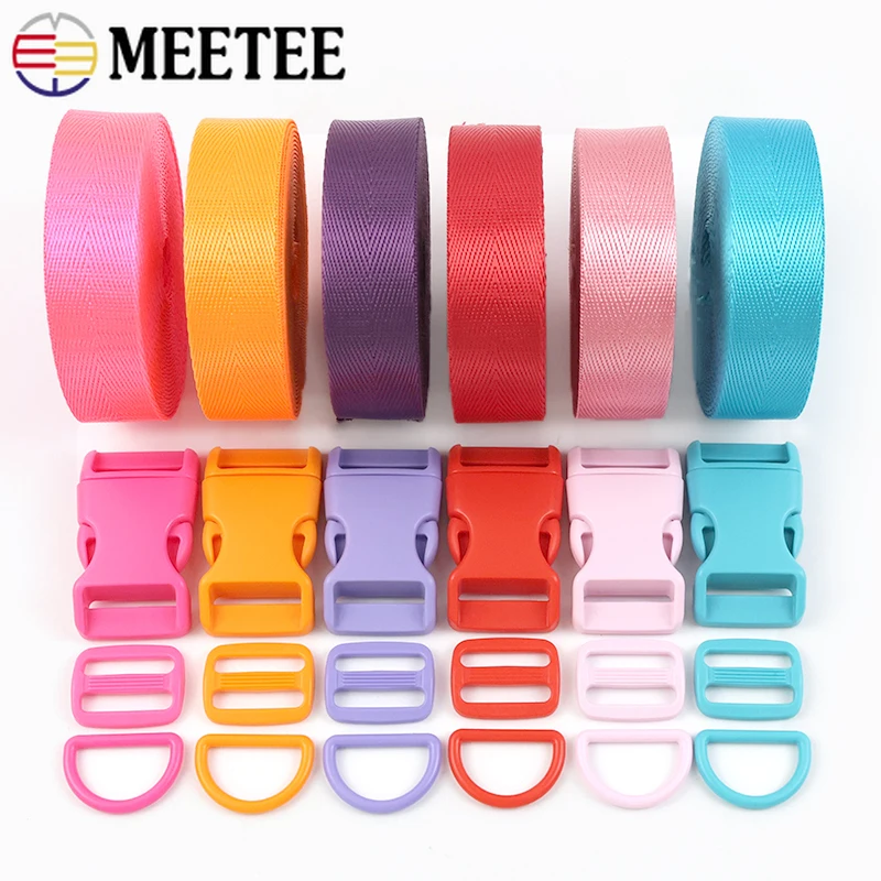 

1-5Sets Meetee 20/25mm Colored D Ring Nylon Webbing Plastic Tri-Glide Slider Clasp for Bag Straps Release Buckle DIY Accessories